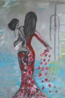 Schilderij vrouw met kind. Titel: volg je eigen weg